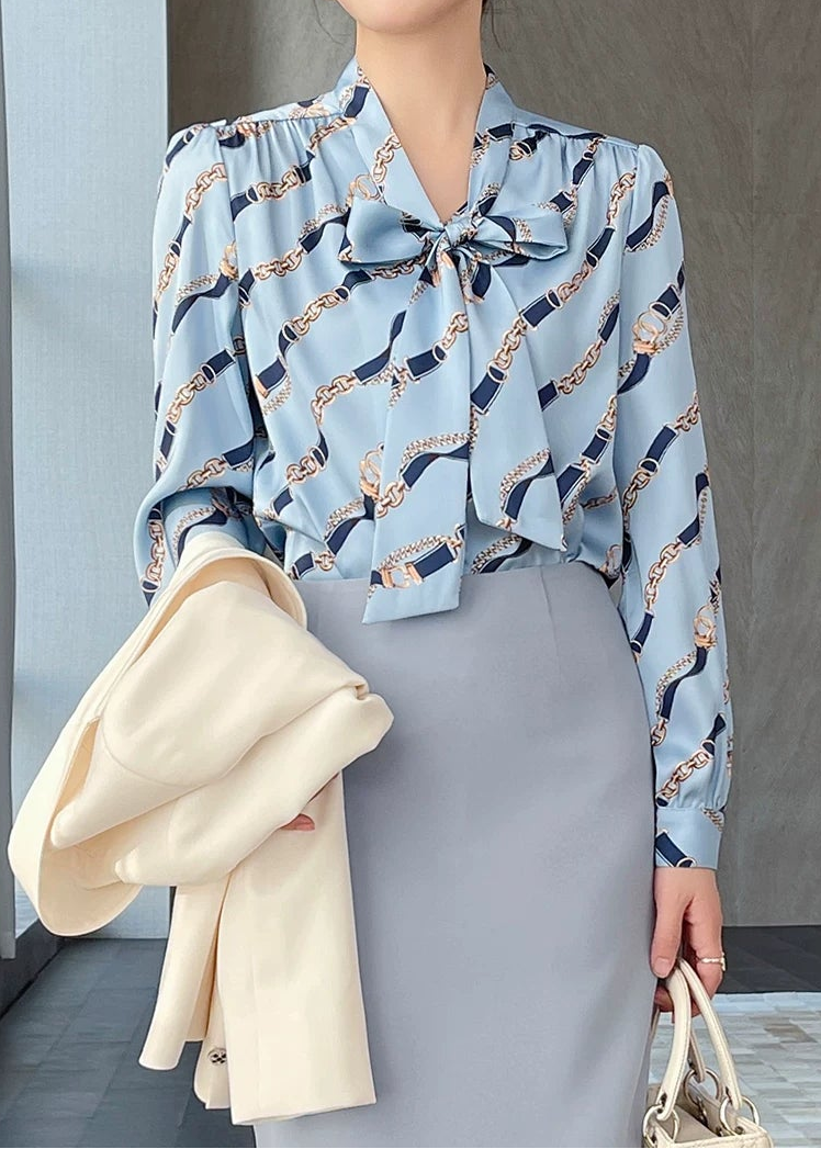 Chain Ribbon Tie Blouse　R77