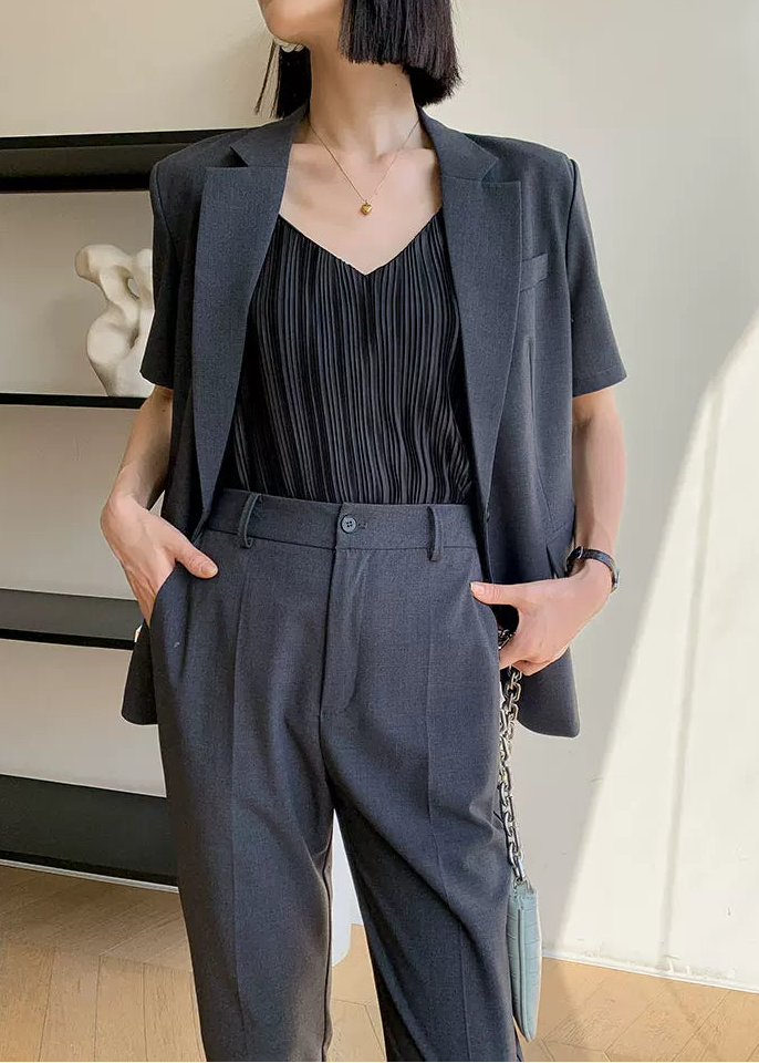 Modern Grey Short Sleeve Jacket & Slim Pants Set　R105