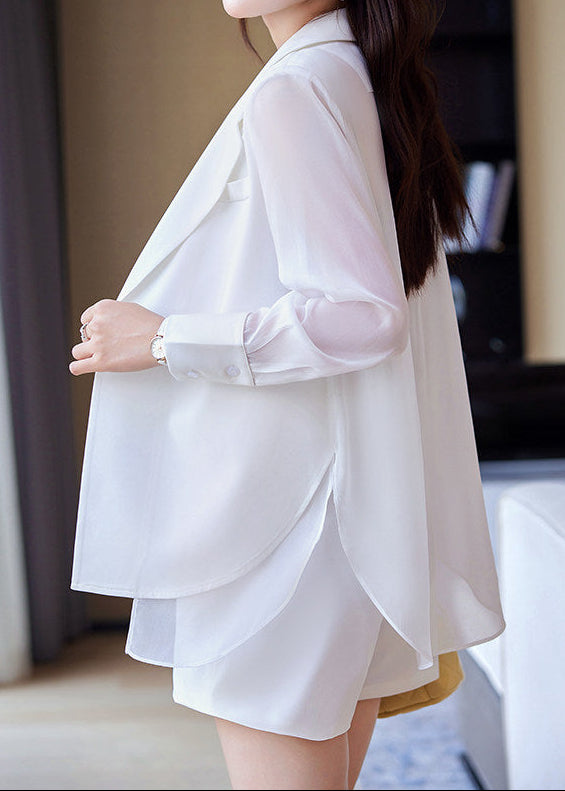 Sheer Panel Double-Breasted Blazer 　R124