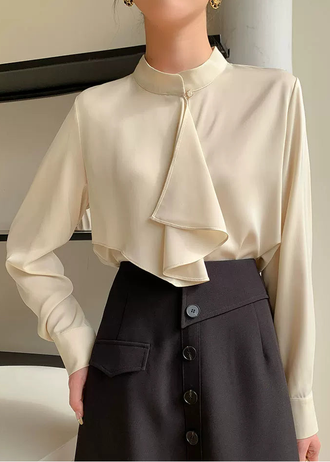 Asymmetry Frill Tie Blouse　R107