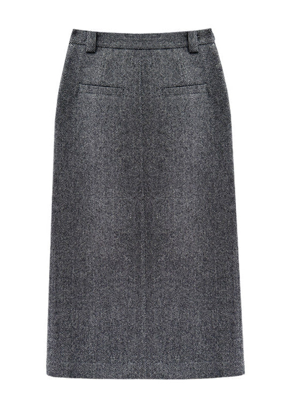 Herringbone Back Slit Midi Skirt　R194