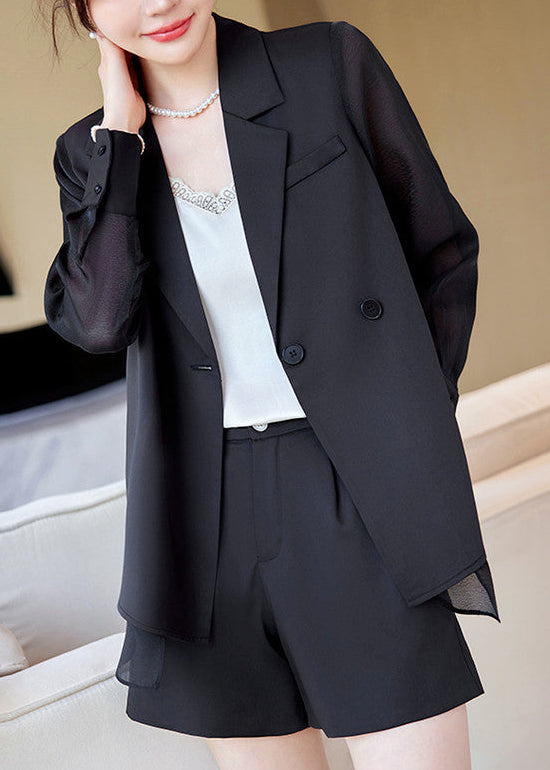 Sheer Panel Double-Breasted Blazer 　R124
