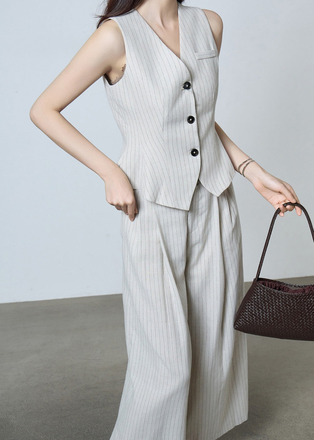 Pinstripe Sleeveless Vest & Wide Pants Set　R119