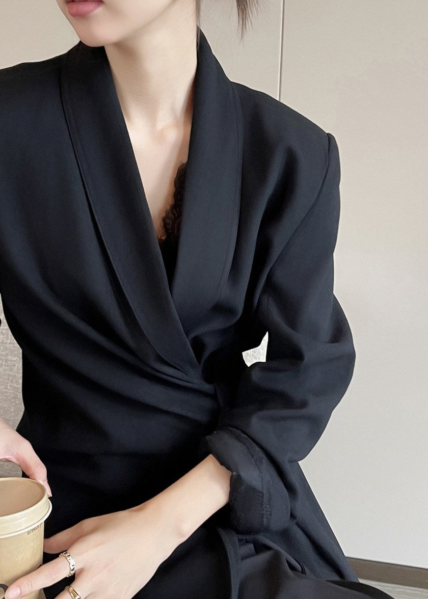 Draped Tie Waist Tailored Jacket　R165
