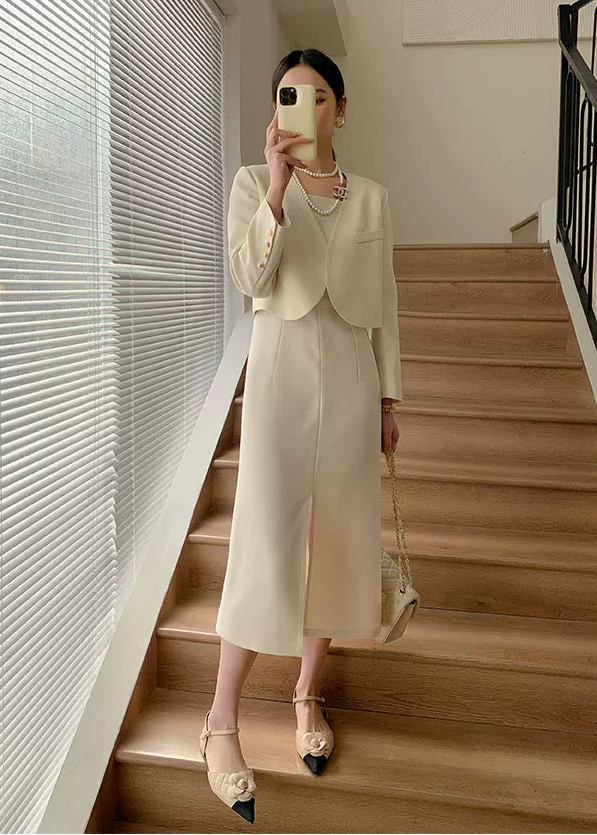 Minimal Chic Cropped Jacket & Dress Set　R101