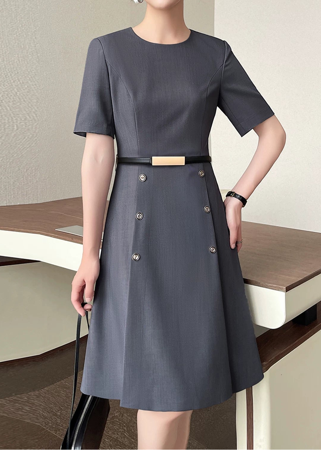 Belted Fit & Flare Midi Dress　R136