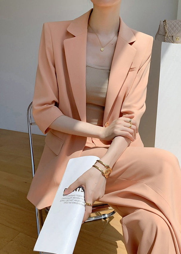 Half-Sleeve Tailored Jacket & Wide-Leg Pants Set　R117