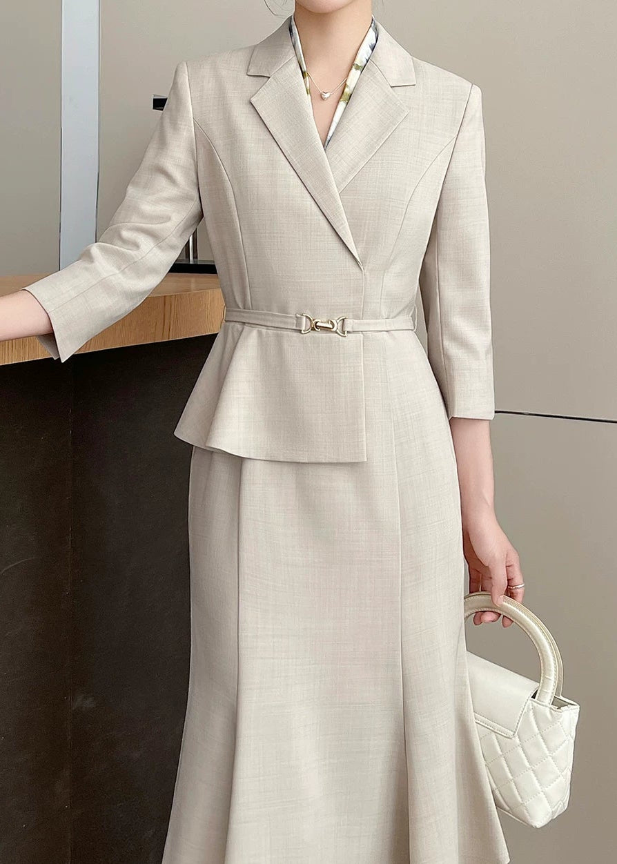Tailored Belted Flare Midi Dress　R92