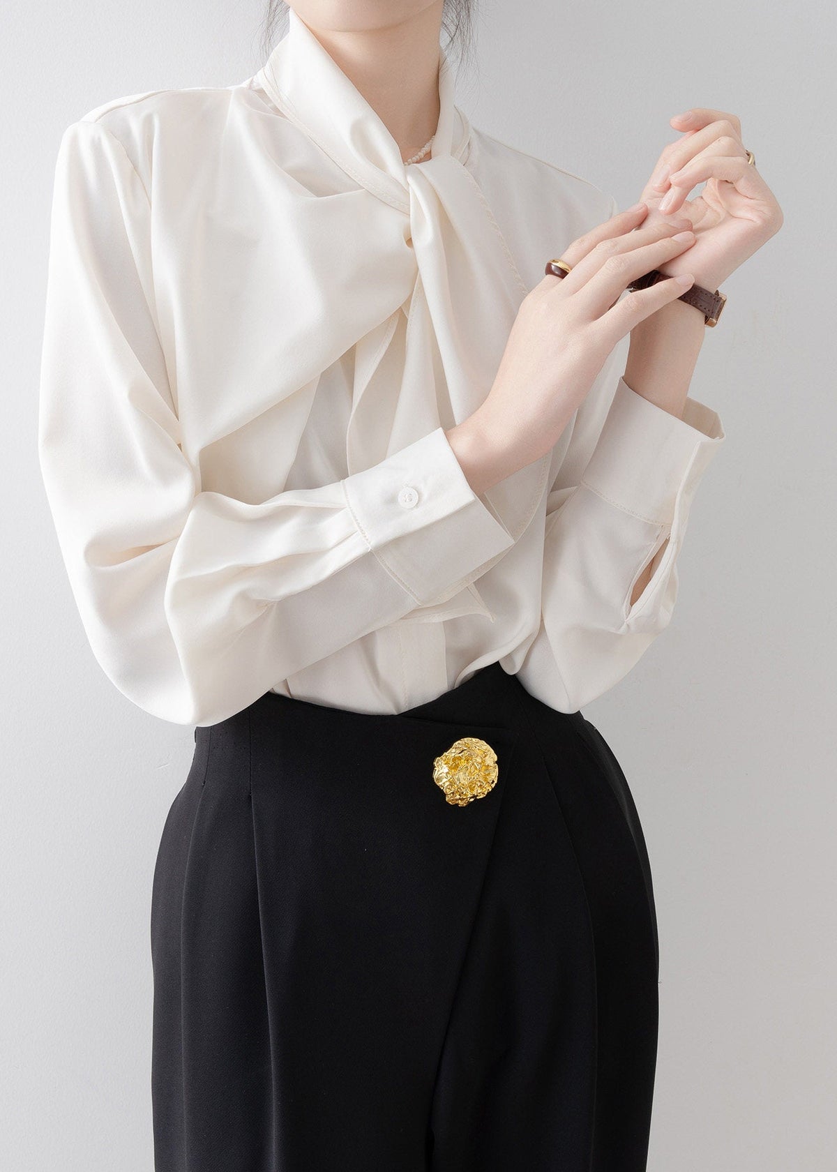 Asymmetric Draped Tie-Neck Blouse　R243