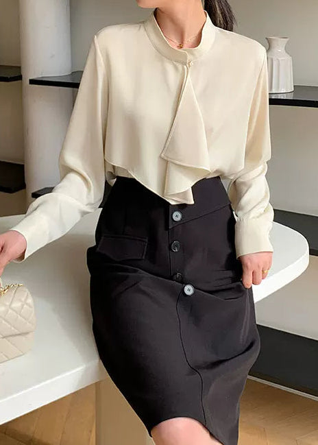Asymmetry Frill Tie Blouse　R107
