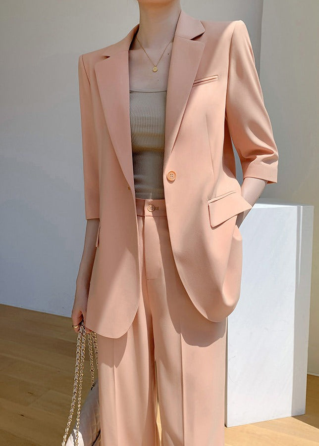Half-Sleeve Tailored Jacket & Wide-Leg Pants Set　R117