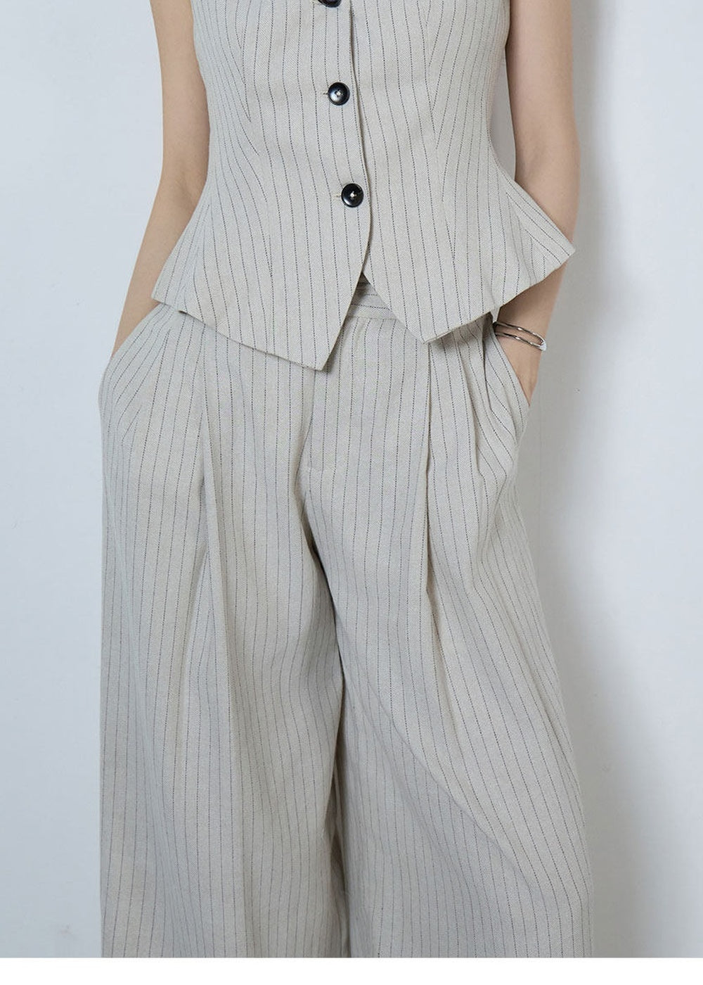 Pinstripe Sleeveless Vest & Wide Pants Set　R119
