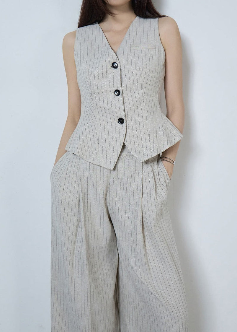 Pinstripe Sleeveless Vest & Wide Pants Set　R119