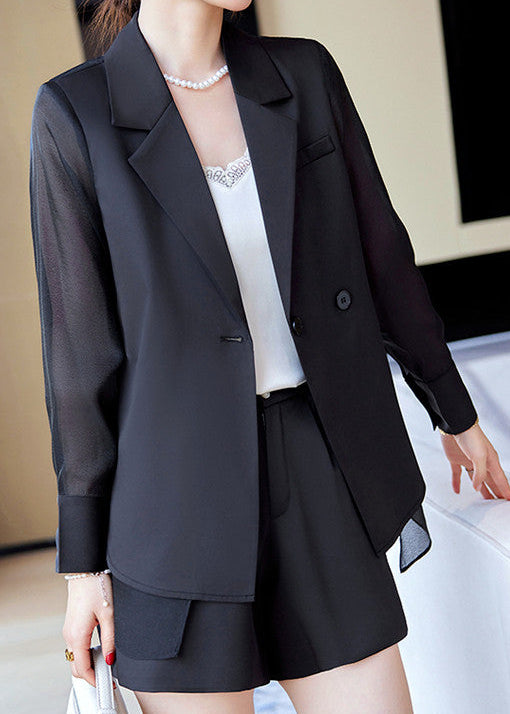 Sheer Panel Double-Breasted Blazer 　R124