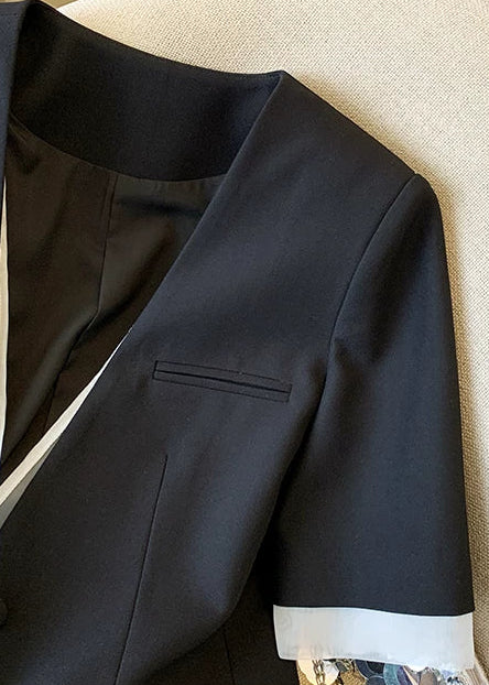 Layered Half Sleeve Collarless Jacket　R133