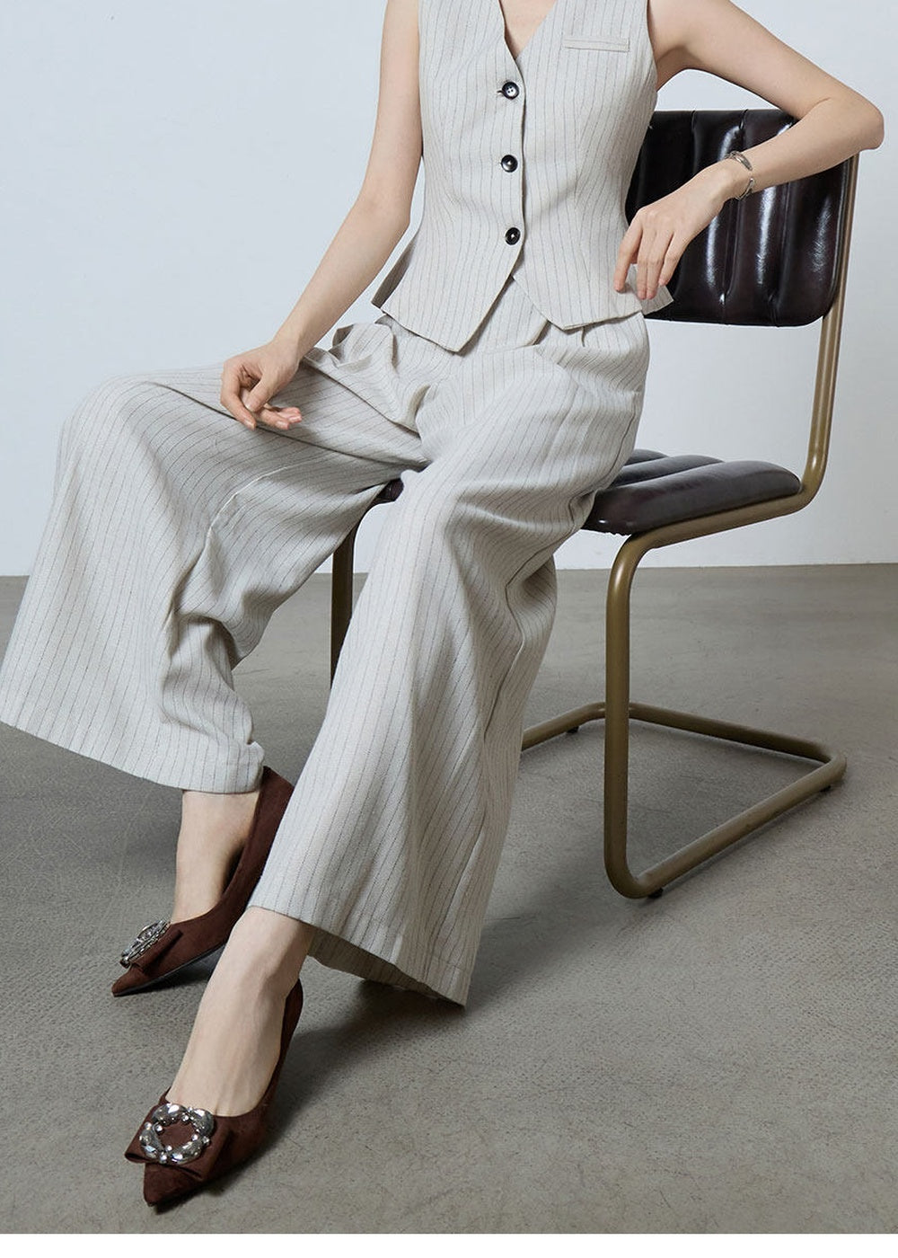 Pinstripe Sleeveless Vest & Wide Pants Set　R119