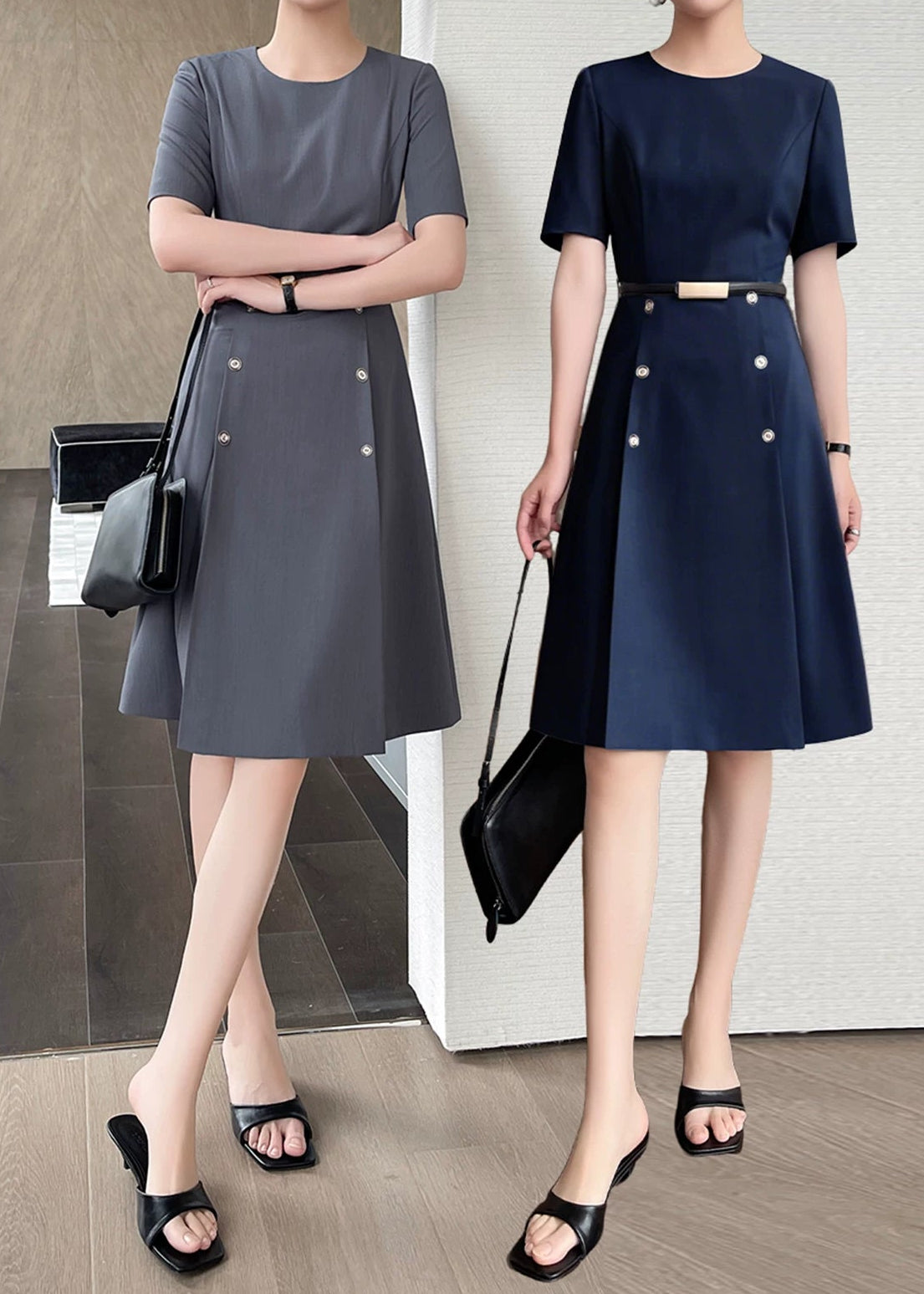 Belted Fit & Flare Midi Dress　R136