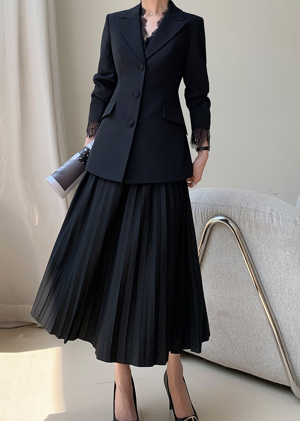 Lace Trim Tailored Jacket　R112