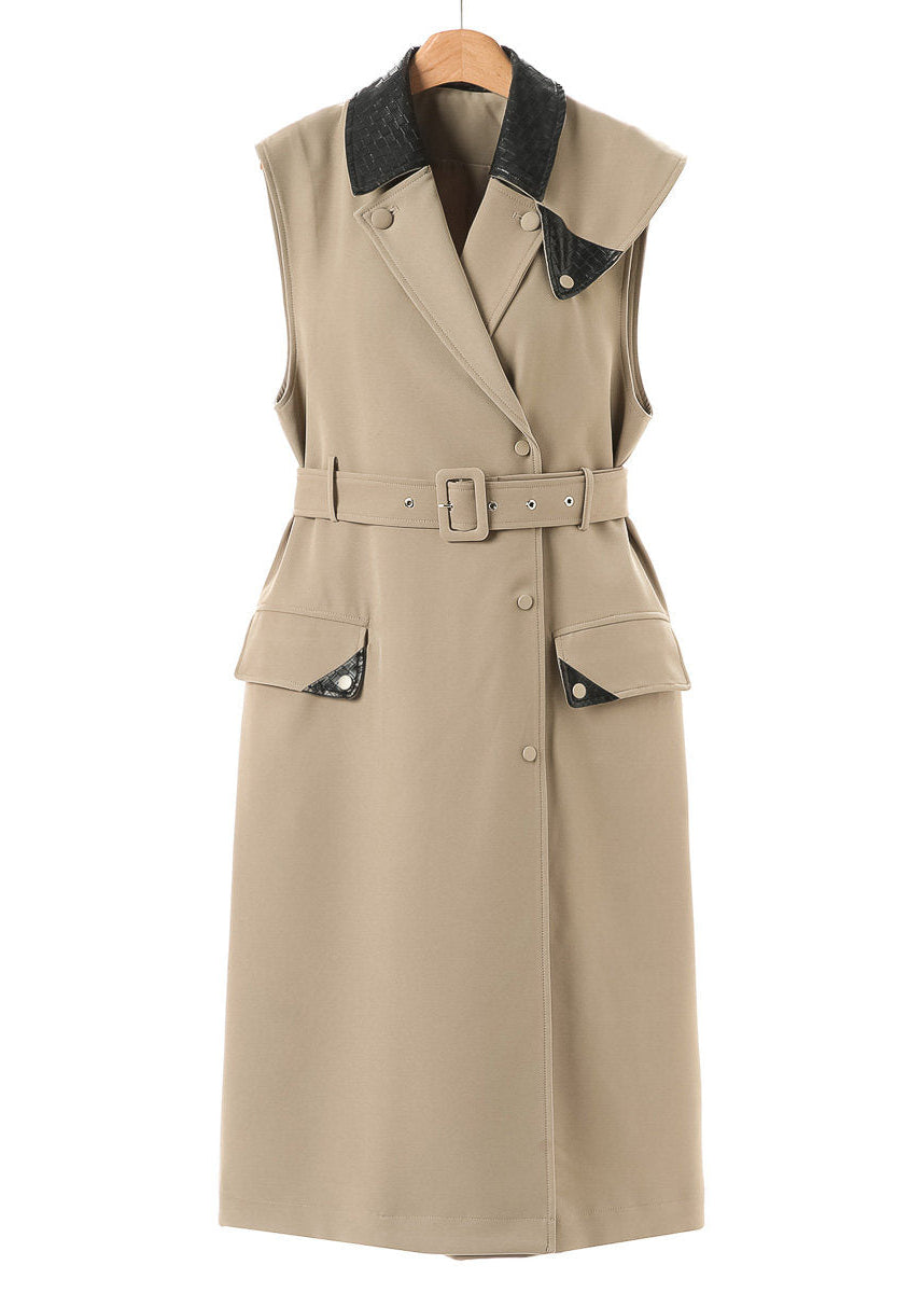 Contrast Collar Belted Long Vest　R164