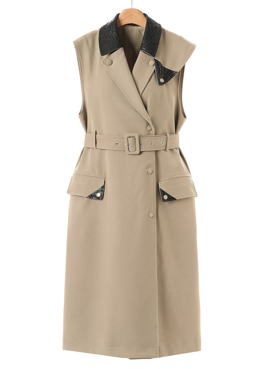 Contrast Collar Belted Long Vest　R164