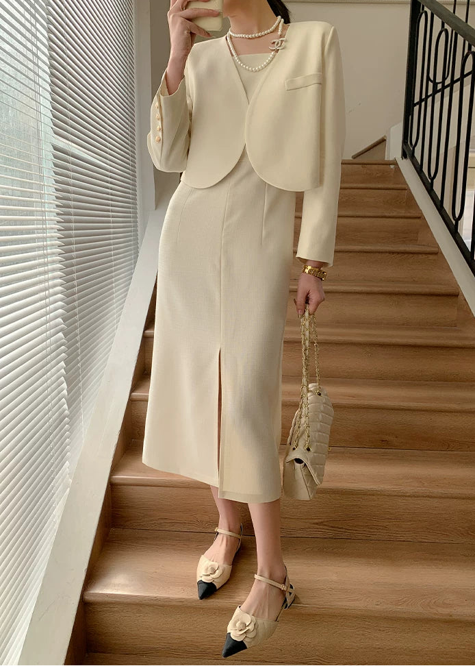 Minimal Chic Cropped Jacket & Dress Set　R101