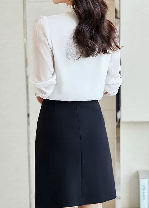 Sheer Sleeve Bow Tie Blouse　R159