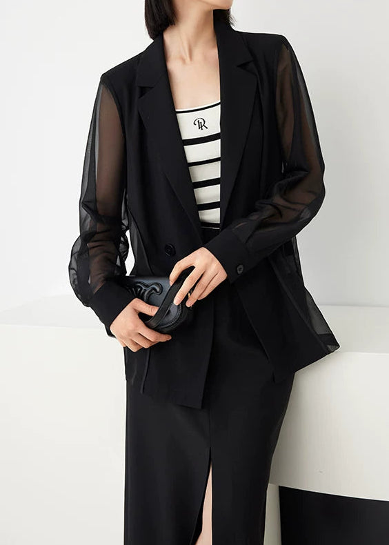 Sheer Sleeve Double-Breasted Blazer　R134