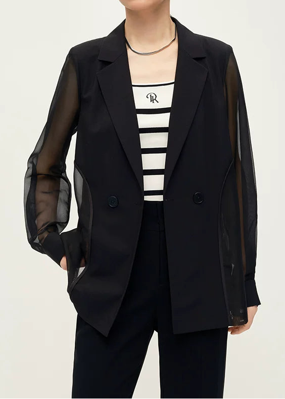 Sheer Sleeve Double-Breasted Blazer　R134