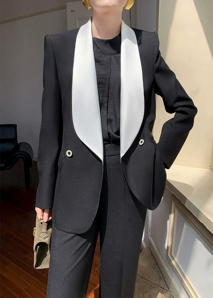 Contrast Shawl Collar Tailored Set-Up　R42