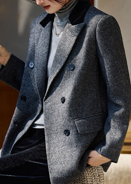 Velvet Collar Double-Breasted Blazer　R168