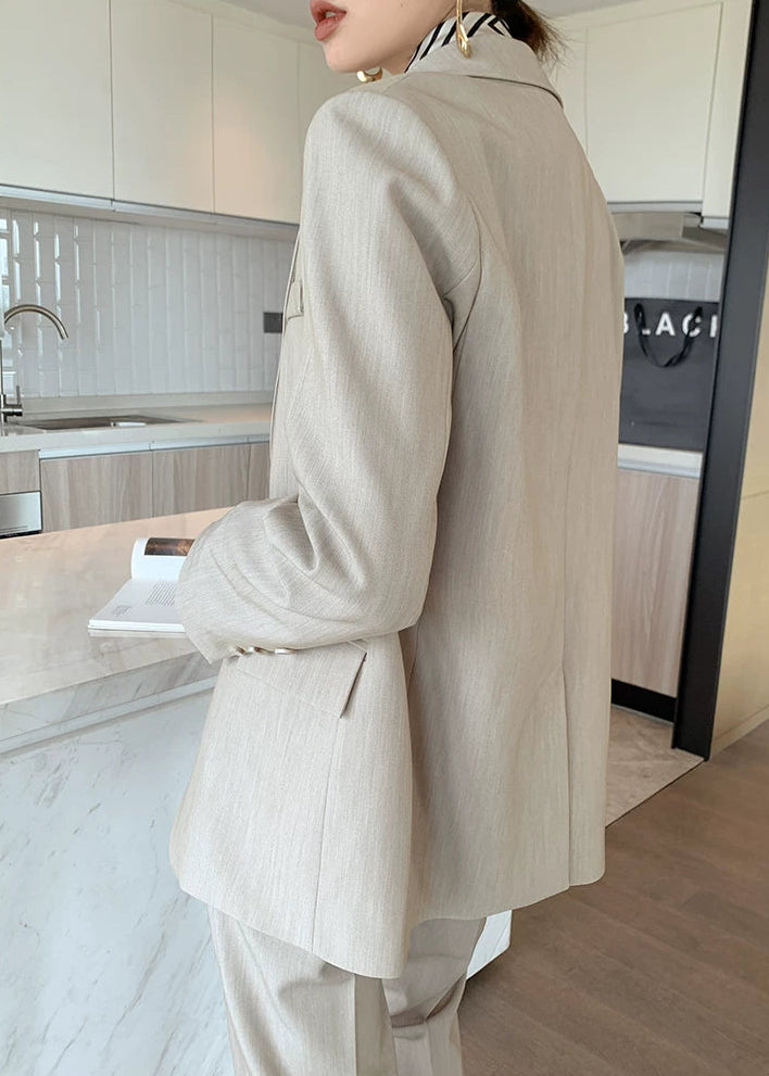 Beige Tailored Jacket & Cropped Straight Pants Suit Set　R103