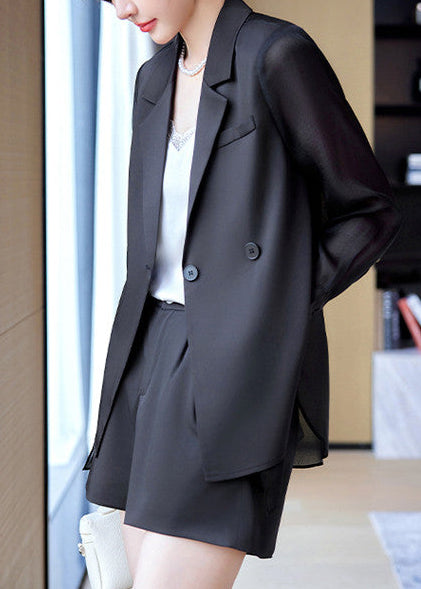 Sheer Panel Double-Breasted Blazer 　R124