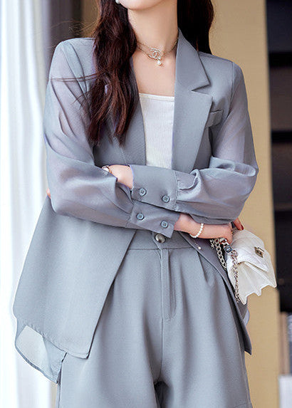 Sheer Panel Double-Breasted Blazer 　R124