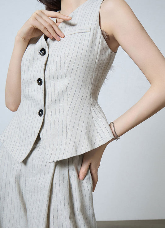 Pinstripe Sleeveless Vest & Wide Pants Set　R119