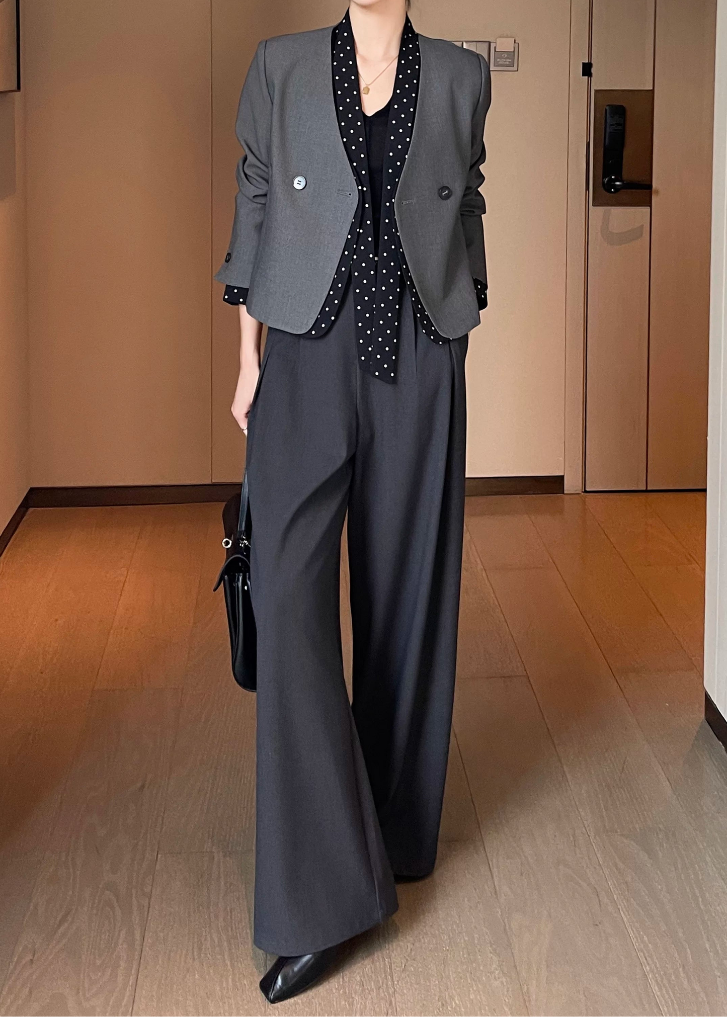 Polka Dot Panel Collarless Jacket　R96
