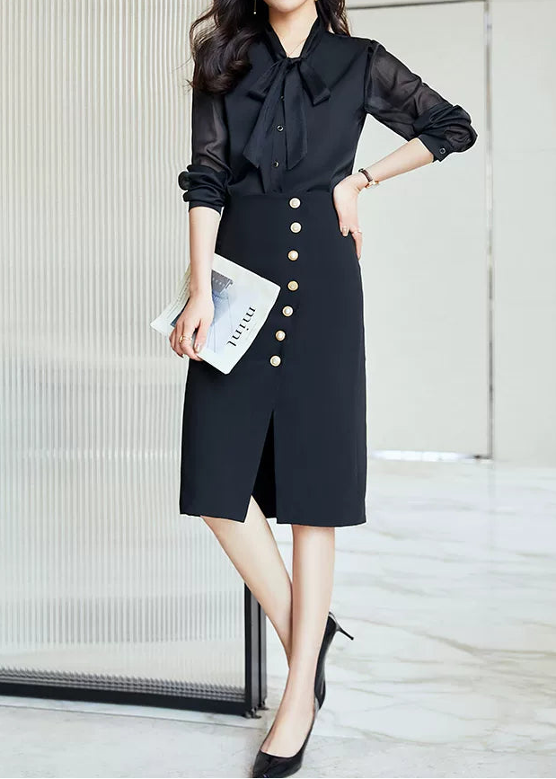 Sheer Sleeve Bow Tie Blouse　R159