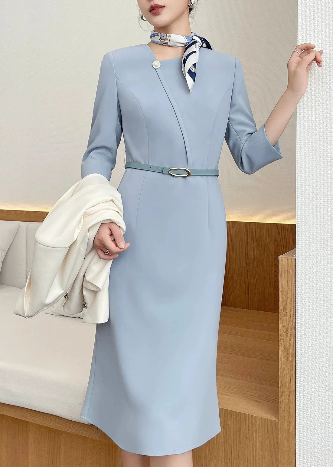 Asymmetry Pearl Accent Midi Dress　R91