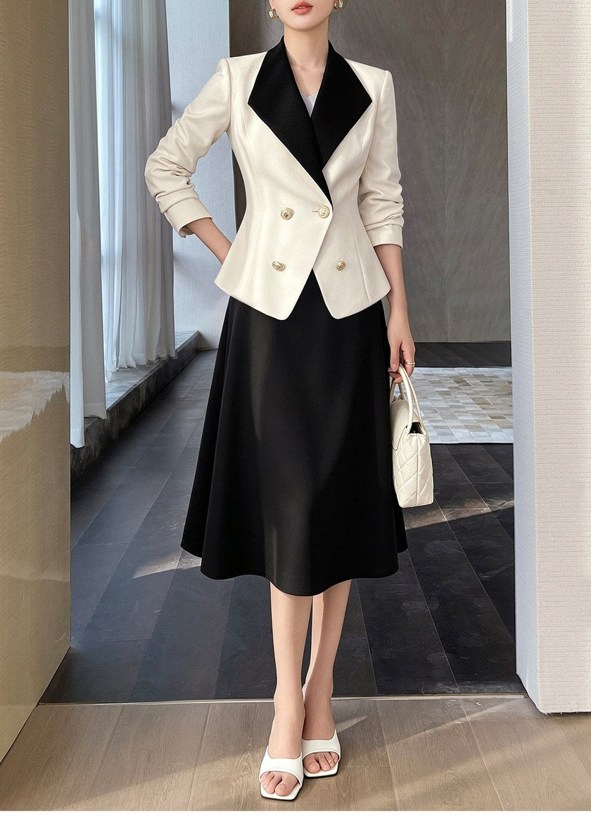 Contrast Lapel Jacket & Midi Skirt Set　R163