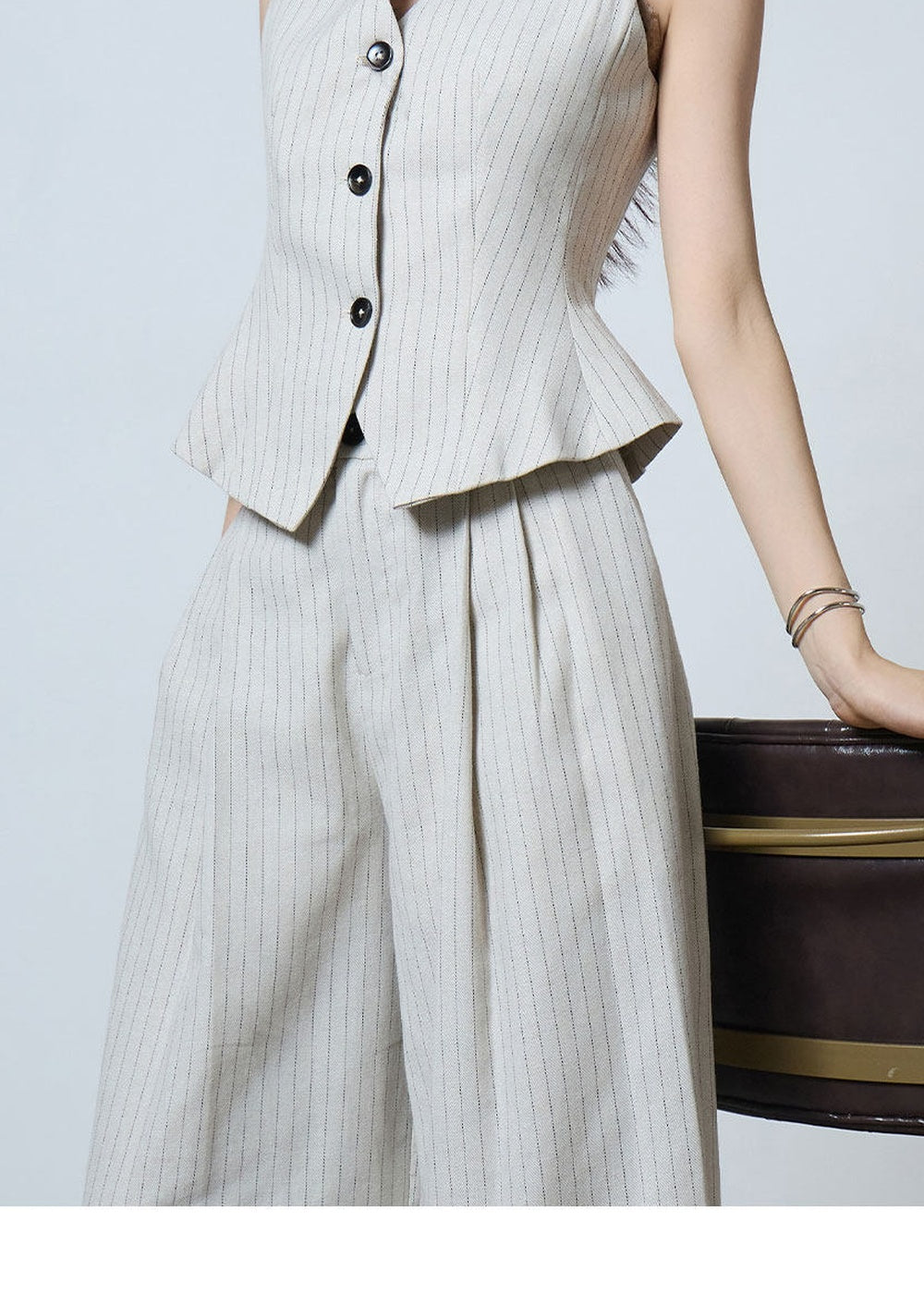 Pinstripe Sleeveless Vest & Wide Pants Set　R119