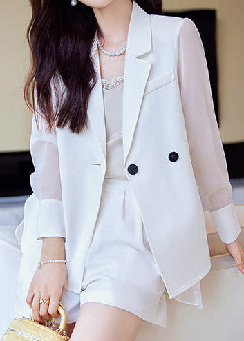 Sheer Panel Double-Breasted Blazer 　R124