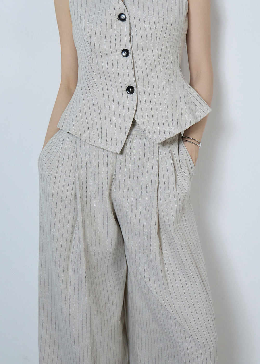 Pinstripe Sleeveless Vest & Wide Pants Set　R119