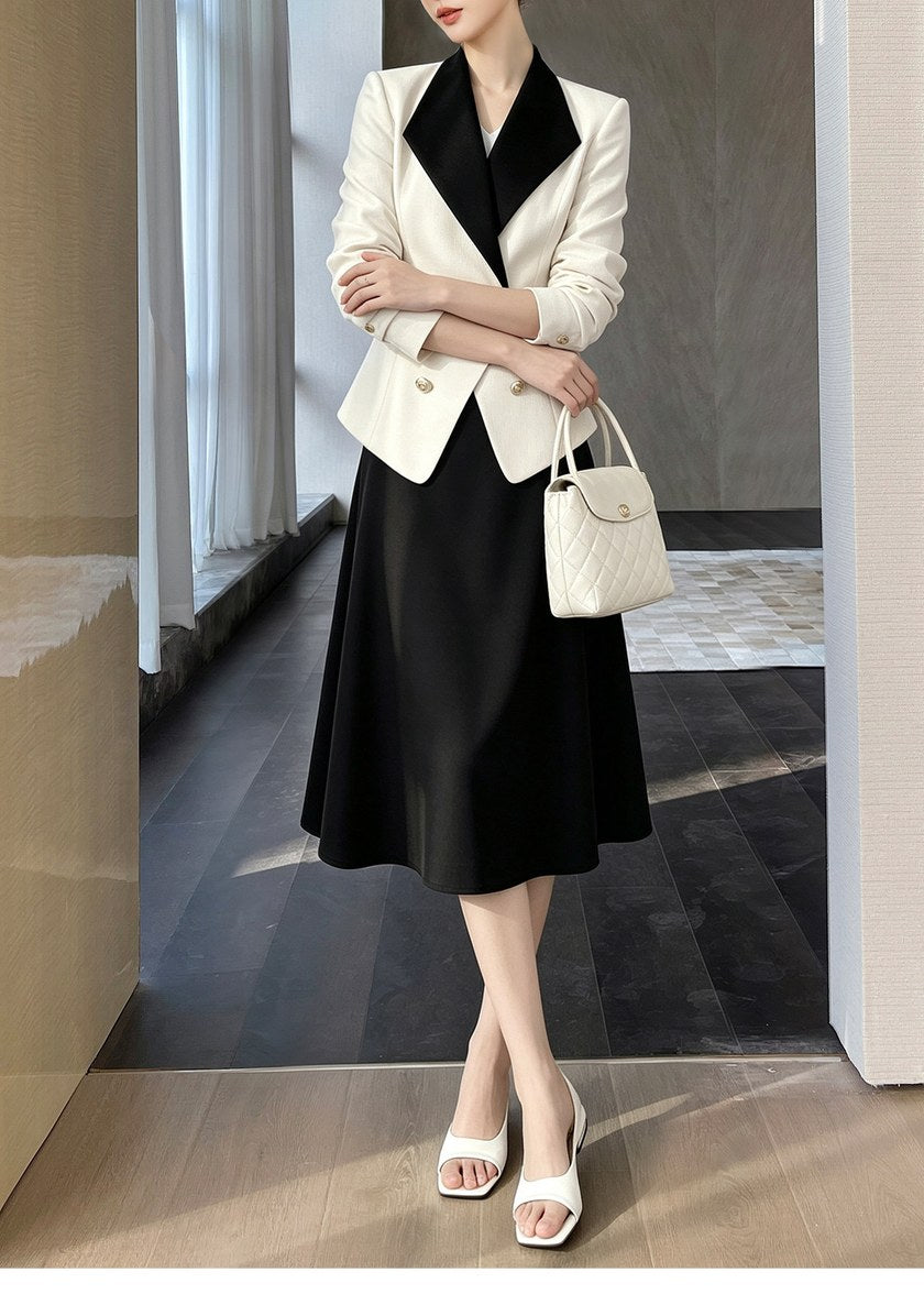 Contrast Lapel Jacket & Midi Skirt Set　R163