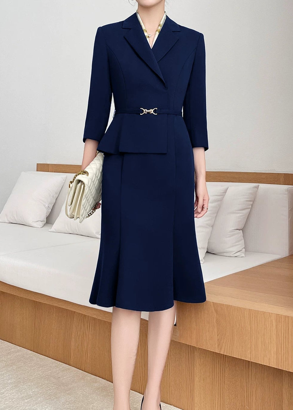 Tailored Belted Flare Midi Dress　R92
