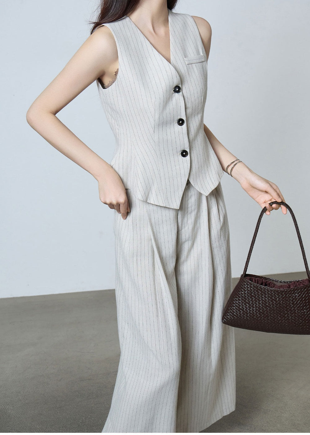 Pinstripe Sleeveless Vest & Wide Pants Set　R119