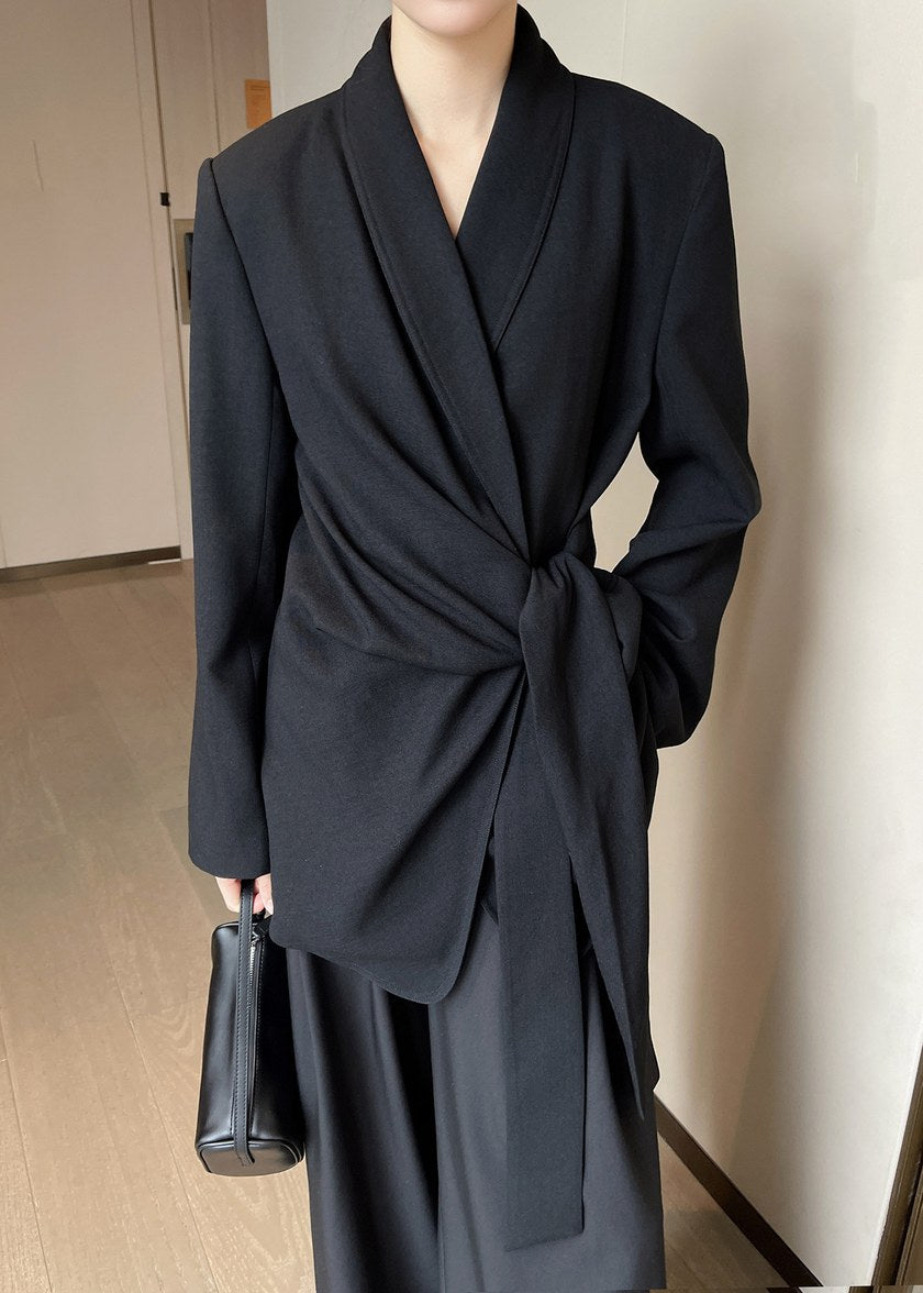 Draped Tie Waist Tailored Jacket　R165