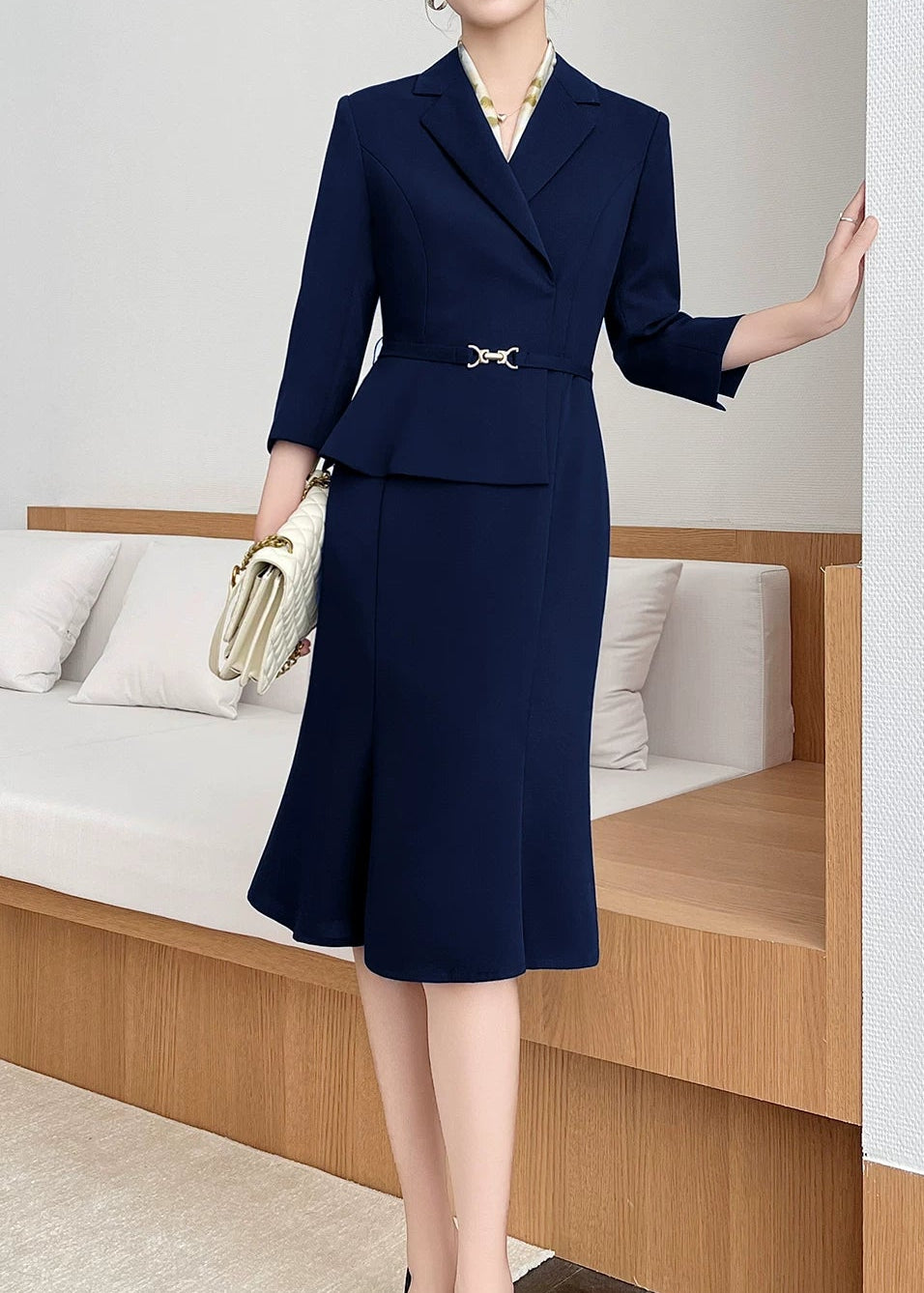 Tailored Belted Flare Midi Dress　R92