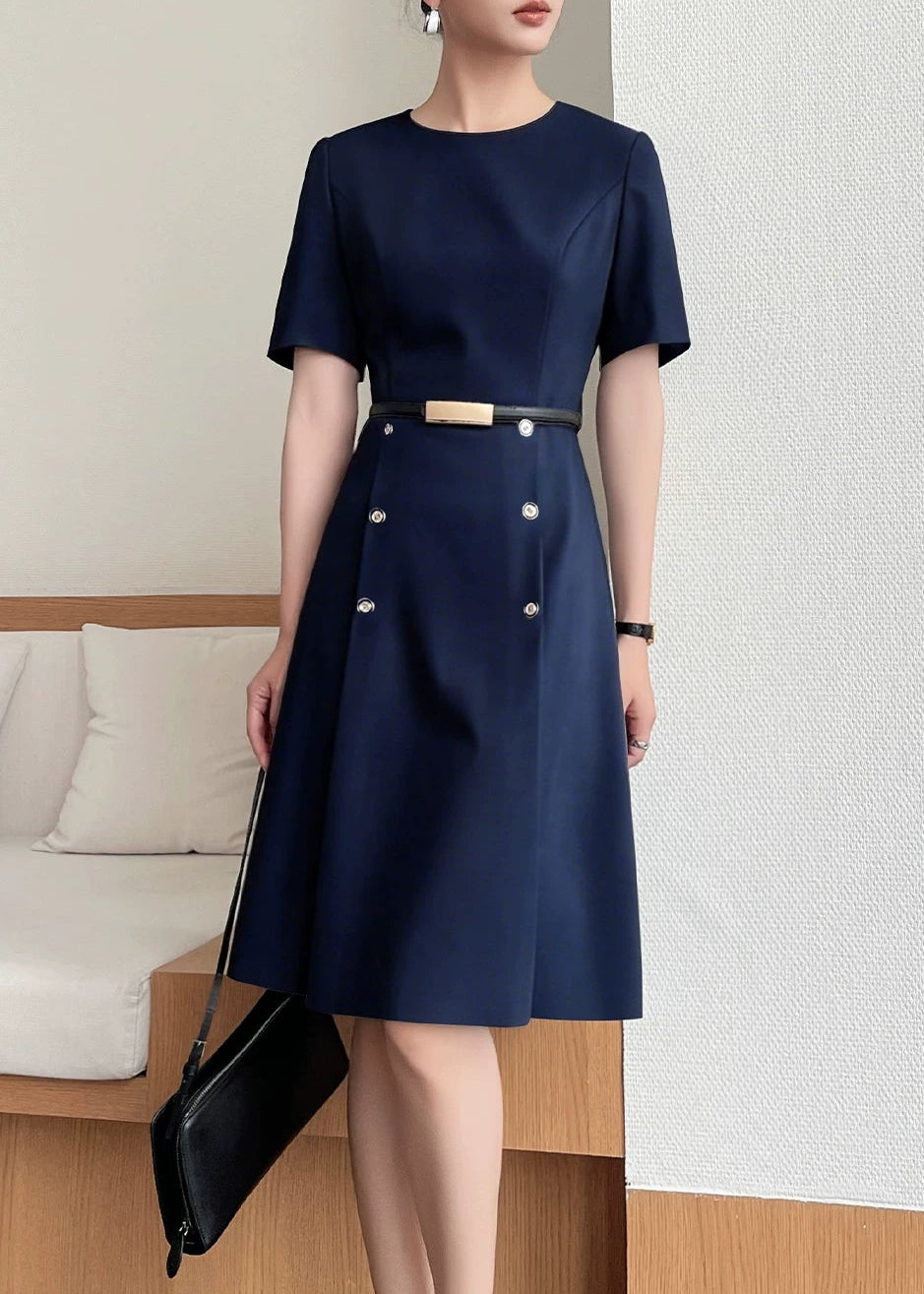 Belted Fit & Flare Midi Dress　R136