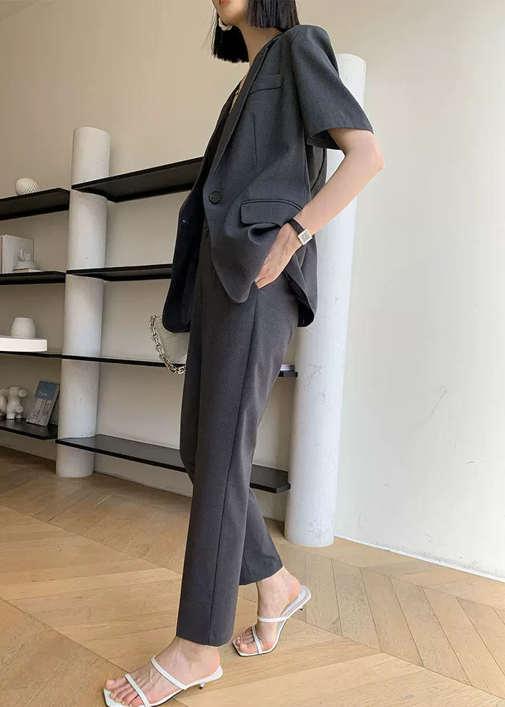 Modern Grey Short Sleeve Jacket & Slim Pants Set　R105