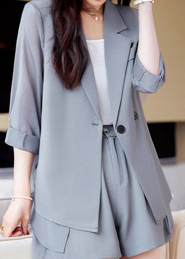 Sheer Panel Double-Breasted Blazer 　R124