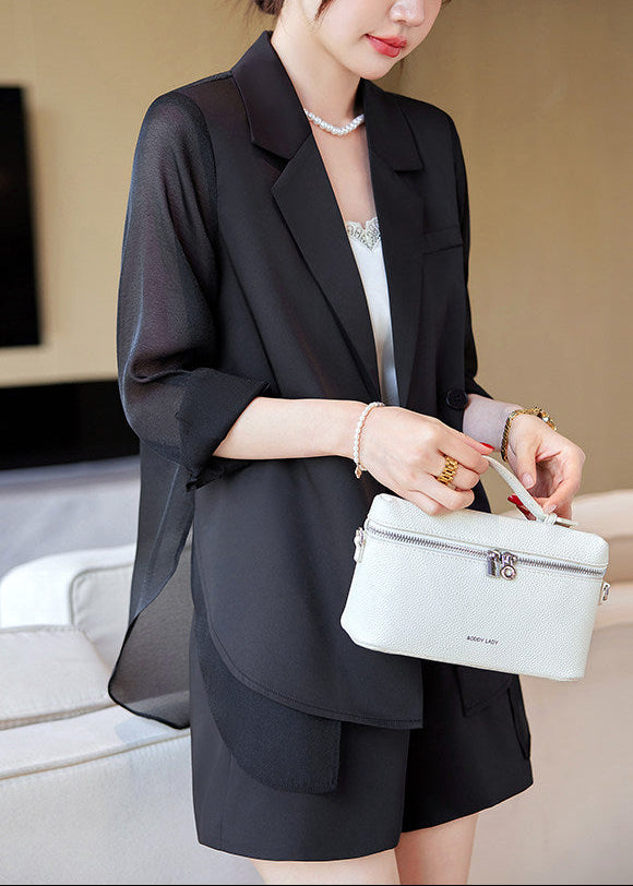 Sheer Panel Double-Breasted Blazer 　R124